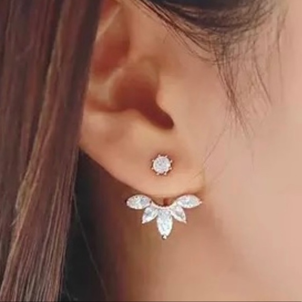 Crystal Flower Ear Jacket Earrings
